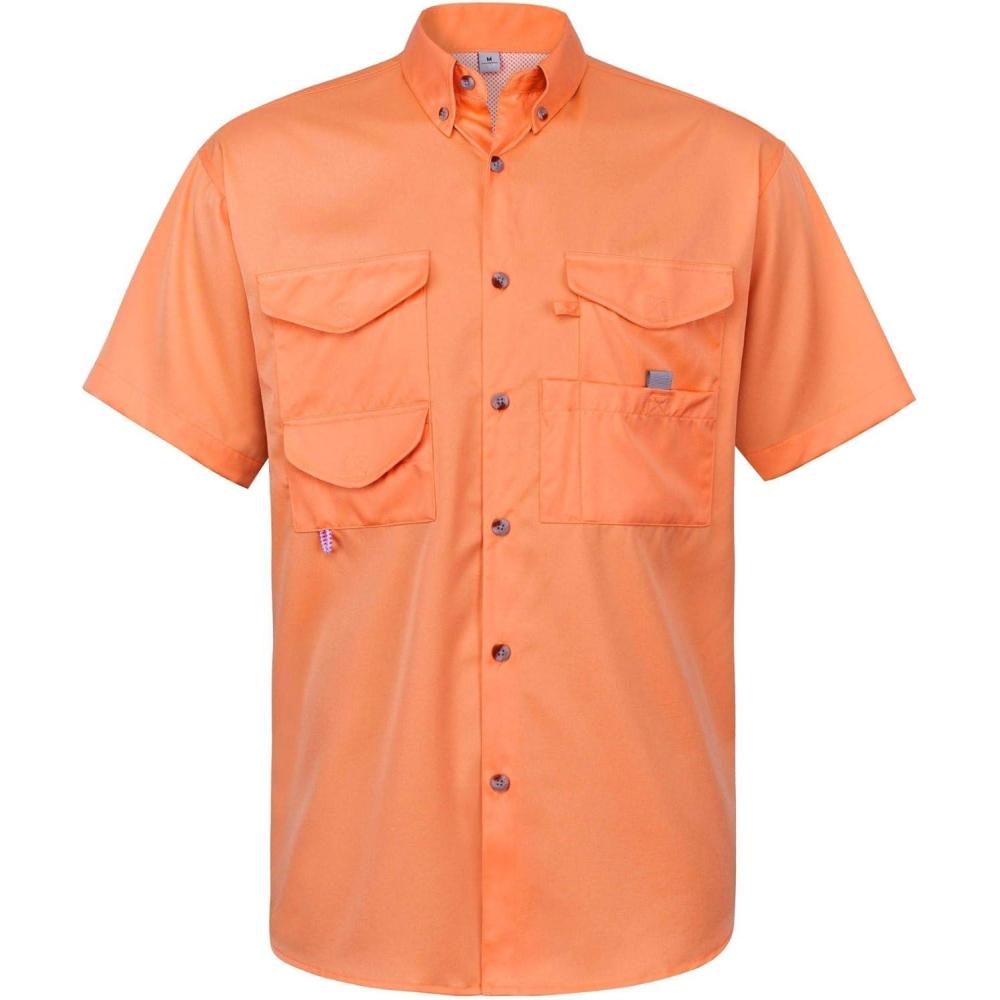 imageAlimens amp Gentle Short Sleeve Fishing Shirt Wicking Fabric Sun Protection Casual Button Down ShirtsOrange