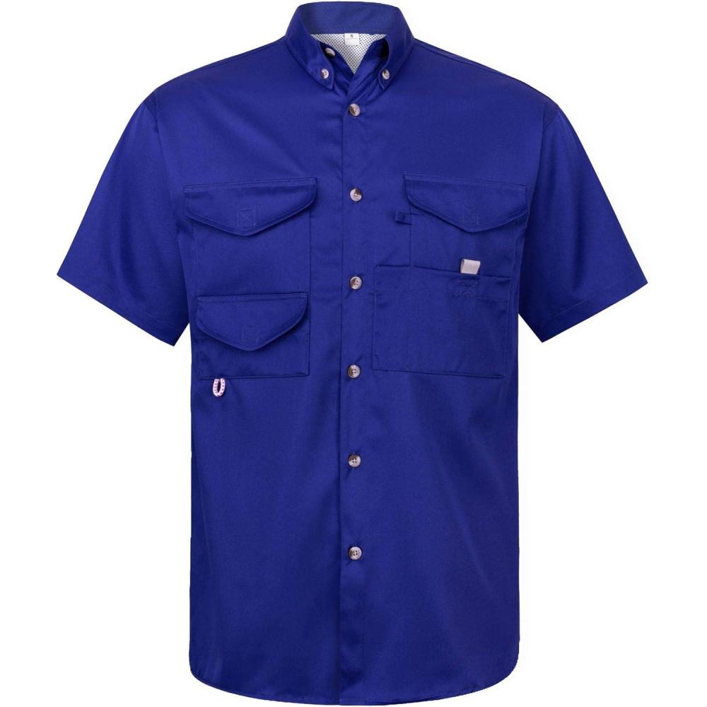 imageAlimens amp Gentle Short Sleeve Fishing Shirt Wicking Fabric Sun Protection Casual Button Down ShirtsRoyal Blue