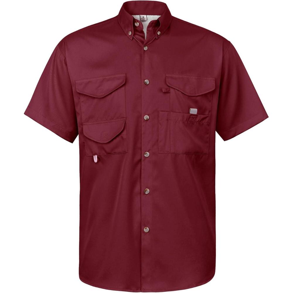 imageAlimens amp Gentle Short Sleeve Fishing Shirt Wicking Fabric Sun Protection Casual Button Down ShirtsRuby Red