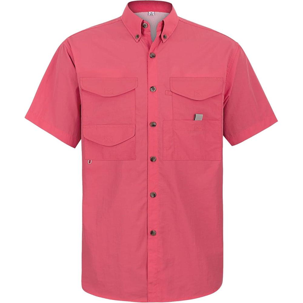 imageAlimens amp Gentle Short Sleeve Fishing Shirt Wicking Fabric Sun Protection Casual Button Down ShirtsSalmon