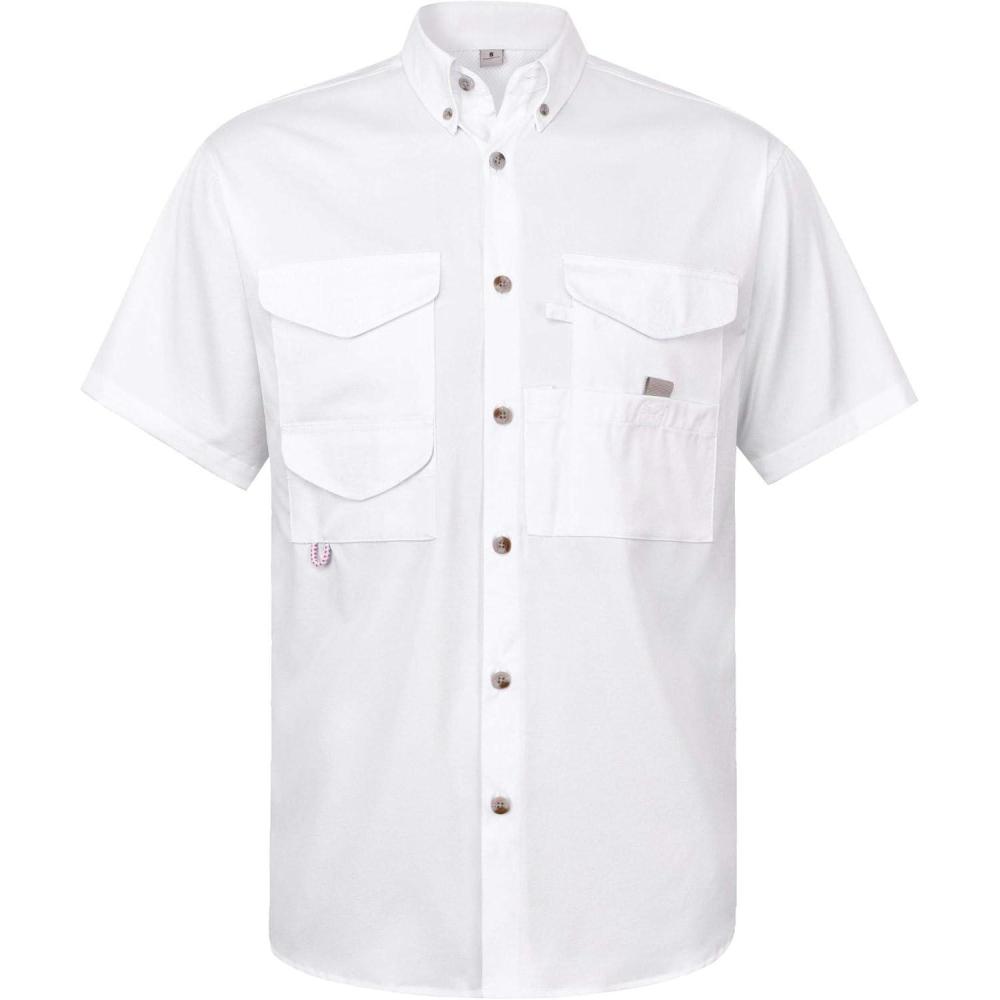 imageAlimens amp Gentle Short Sleeve Fishing Shirt Wicking Fabric Sun Protection Casual Button Down ShirtsWhite