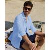 Alimens & Gentle Linen Shirts for Men Long Sleeve Casual Cotton Button Down Shirts Summer Beach Wedding Tops with Pocket(Blue)
