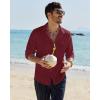 Alimens & Gentle Linen Shirts for Men Long Sleeve Casual Cotton Button Down Shirts Summer Beach Wedding Tops with Pocket(Burgundy)