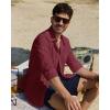 Alimens & Gentle Linen Shirts for Men Long Sleeve Casual Cotton Button Down Shirts Summer Beach Wedding Tops with Pocket(Burgundy)