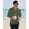Alimens & Gentle Linen Shirts for Men Long Sleeve Casual Cotton Button Down Shirts Summer Beach Wedding Tops with Pocket(Green)