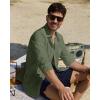 Alimens & Gentle Linen Shirts for Men Long Sleeve Casual Cotton Button Down Shirts Summer Beach Wedding Tops with Pocket(Green)