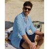 Alimens & Gentle Linen Shirts for Men Long Sleeve Casual Cotton Button Down Shirts Summer Beach Wedding Tops with Pocket(Grey Blue)