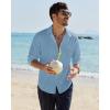 Alimens & Gentle Linen Shirts for Men Long Sleeve Casual Cotton Button Down Shirts Summer Beach Wedding Tops with Pocket(Grey Blue)