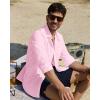 Alimens & Gentle Linen Shirts for Men Long Sleeve Casual Cotton Button Down Shirts Summer Beach Wedding Tops with Pocket(Pink)