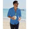 Alimens & Gentle Linen Shirts for Men Long Sleeve Casual Cotton Button Down Shirts Summer Beach Wedding Tops with Pocket(Royal Blue)