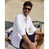 Alimens & Gentle Linen Shirts for Men Long Sleeve Casual Cotton Button Down Shirts Summer Beach Wedding Tops with Pocket(White)