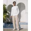 Alimens & Gentle Men’s Cotton Linen Shirts Long Sleeve Button Down Shirt Band Collar Beach Shirts(All White)