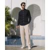 Alimens & Gentle Men’s Cotton Linen Shirts Long Sleeve Button Down Shirt Band Collar Beach Shirts(Black)