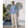 Alimens & Gentle Men’s Cotton Linen Shirts Long Sleeve Button Down Shirt Band Collar Beach Shirts(Blue Heaven)