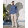 Alimens & Gentle Men’s Cotton Linen Shirts Long Sleeve Button Down Shirt Band Collar Beach Shirts(Blue Wing Teal)