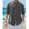 Alimens & Gentle Men’s Cotton Linen Shirts Long Sleeve Button Down Shirt Band Collar Beach Shirts(Brownish Gray)