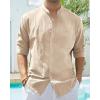 Alimens & Gentle Men’s Cotton Linen Shirts Long Sleeve Button Down Shirt Band Collar Beach Shirts(Camel)