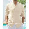 Alimens & Gentle Men’s Cotton Linen Shirts Long Sleeve Button Down Shirt Band Collar Beach Shirts(Cloud Cream)