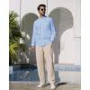 Alimens & Gentle Men’s Cotton Linen Shirts Long Sleeve Button Down Shirt Band Collar Beach Shirts(Cool Blue)