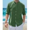 Alimens & Gentle Men’s Cotton Linen Shirts Long Sleeve Button Down Shirt Band Collar Beach Shirts(Dark Green)