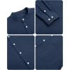 Alimens & Gentle Men’s Cotton Linen Shirts Long Sleeve Button Down Shirt Band Collar Beach Shirts(Navy Blue)