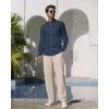 Alimens & Gentle Men’s Cotton Linen Shirts Long Sleeve Button Down Shirt Band Collar Beach Shirts(Navy Blue)