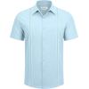 Alimens & Gentle Mens Cuban Guayabera Shirts Short Sleeve Button Down Shirts for Men Summer Beach Wedding(Blue)