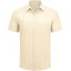 Alimens & Gentle Mens Cuban Guayabera Shirts Short Sleeve Button Down Shirts for Men Summer Beach Wedding(Champagne)