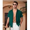 Alimens & Gentle Mens Cuban Guayabera Shirts Short Sleeve Button Down Shirts for Men Summer Beach Wedding(Dark Green)