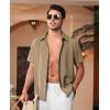 Alimens & Gentle Mens Cuban Guayabera Shirts Short Sleeve Button Down Shirts for Men Summer Beach Wedding(Dark Khaki)