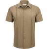 Alimens & Gentle Mens Cuban Guayabera Shirts Short Sleeve Button Down Shirts for Men Summer Beach Wedding(Dark Khaki)