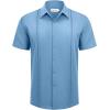 Alimens & Gentle Mens Cuban Guayabera Shirts Short Sleeve Button Down Shirts for Men Summer Beach Wedding(Denim Blue)