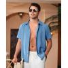Alimens & Gentle Mens Cuban Guayabera Shirts Short Sleeve Button Down Shirts for Men Summer Beach Wedding(Denim Blue)