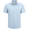 Alimens & Gentle Mens Cuban Guayabera Shirts Short Sleeve Button Down Shirts for Men Summer Beach Wedding(Light Blue)