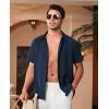 Alimens & Gentle Mens Cuban Guayabera Shirts Short Sleeve Button Down Shirts for Men Summer Beach Wedding(Navy Blue)