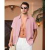Alimens & Gentle Mens Cuban Guayabera Shirts Short Sleeve Button Down Shirts for Men Summer Beach Wedding(Pink)