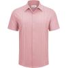 Alimens & Gentle Mens Cuban Guayabera Shirts Short Sleeve Button Down Shirts for Men Summer Beach Wedding(Pink)