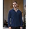 Alimens & Gentle Mens Dress Shirts Long Sleeve Button Down Shirt Men Wrinkle Free Contrast Collar Shirts(Navy Blue)