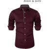 Alimens & Gentle Men’s Dress Shirts Long Sleeve Stretch Wrinkle-Free Business Casual Collar Contrast Button Down Shirt(Wine)