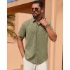 Alimens & Gentle Mens Linen Shirt Short Sleeve Button Down Shirt Casual Summer Beach Vacation Wedding Shirts(Army Green)