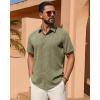 Alimens & Gentle Mens Linen Shirt Short Sleeve Button Down Shirt Casual Summer Beach Vacation Wedding Shirts(Army Green)