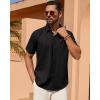 Alimens & Gentle Mens Linen Shirt Short Sleeve Button Down Shirt Casual Summer Beach Vacation Wedding Shirts(Black)