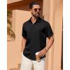 Alimens & Gentle Mens Linen Shirt Short Sleeve Button Down Shirt Casual Summer Beach Vacation Wedding Shirts(Black)