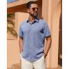 Alimens & Gentle Mens Linen Shirt Short Sleeve Button Down Shirt Casual Summer Beach Vacation Wedding Shirts(Blue)
