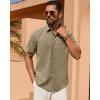 Alimens & Gentle Mens Linen Shirt Short Sleeve Button Down Shirt Casual Summer Beach Vacation Wedding Shirts(Brown)
