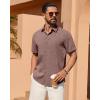 Alimens & Gentle Mens Linen Shirt Short Sleeve Button Down Shirt Casual Summer Beach Vacation Wedding Shirts(Burgundy)