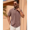 Alimens & Gentle Mens Linen Shirt Short Sleeve Button Down Shirt Casual Summer Beach Vacation Wedding Shirts(Burgundy)