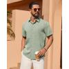 Alimens & Gentle Mens Linen Shirt Short Sleeve Button Down Shirt Casual Summer Beach Vacation Wedding Shirts(Green)