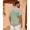Alimens & Gentle Mens Linen Shirt Short Sleeve Button Down Shirt Casual Summer Beach Vacation Wedding Shirts(Green)