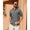 Alimens & Gentle Mens Linen Shirt Short Sleeve Button Down Shirt Casual Summer Beach Vacation Wedding Shirts(Grey)